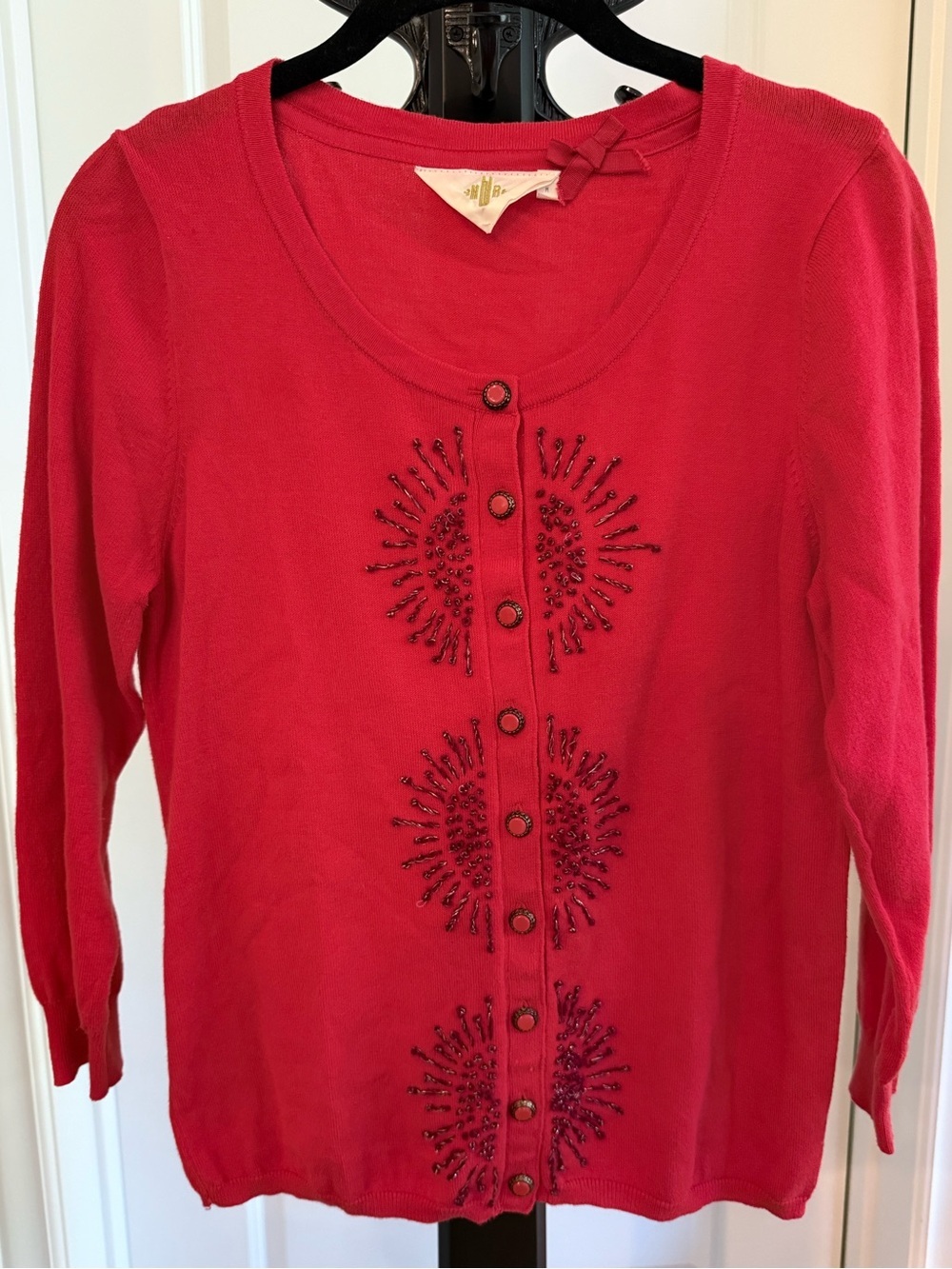 Anthropologie Moth Red Beaded Embellished Cardigan Size M